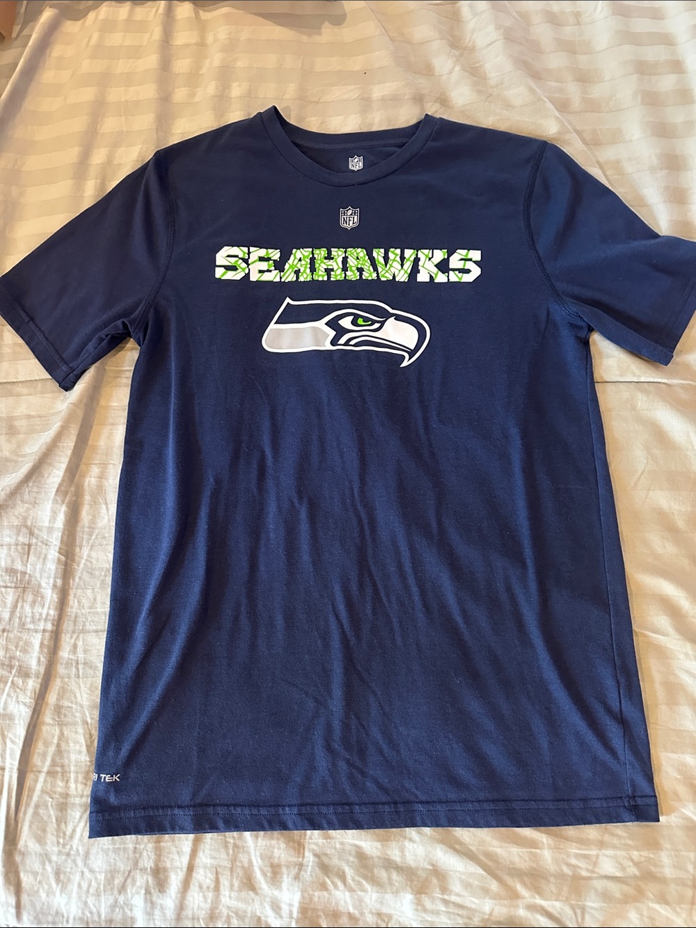 NFL Seattle Seahawks Navy and Lime Green Logo Tee